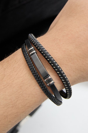 Bracelet Homme Double Tressé Casual - Noir/Bleu h5 Image3