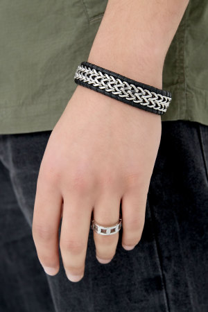 Bracelet Homme Avec Cuir - Argent Noir h5 Image3