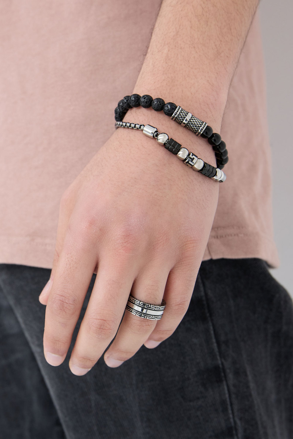 Bracelet Homme Cool Avec Perles - Noir/Gris  Image2