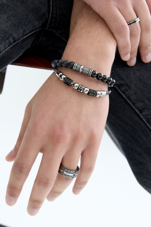 Bracelet Homme Cool Avec Perles - Noir/Gris  h5 Image3
