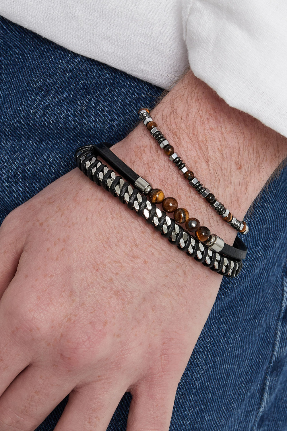 Bracelet Homme Simple Avec Perles - Marron Image2