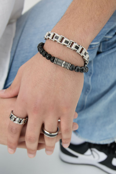 Bracelet homme casual - noir/argent  2