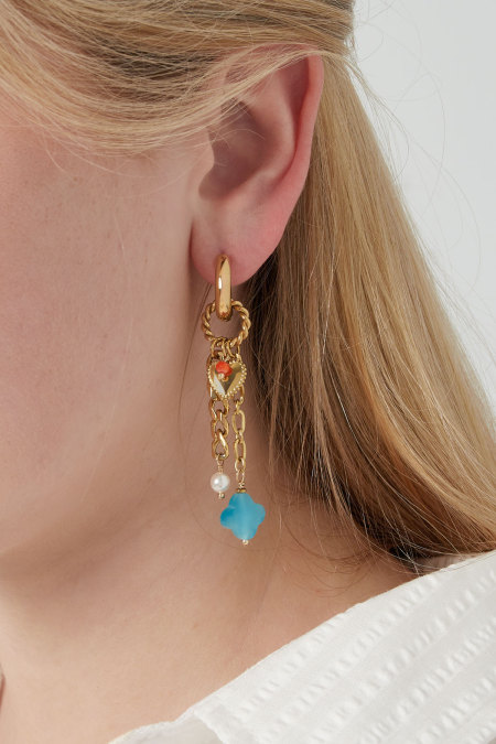 Boucles d'oreilles trèfle bleu - doré 2