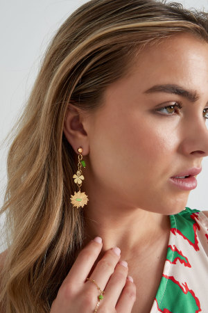 Boucles D'oreilles Florales Impeccables - Argent Vert h5 Image4