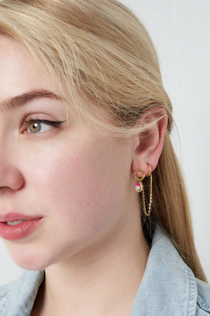 Boucles D'oreilles Doubles Avec Breloques - Doré  h5 Image2