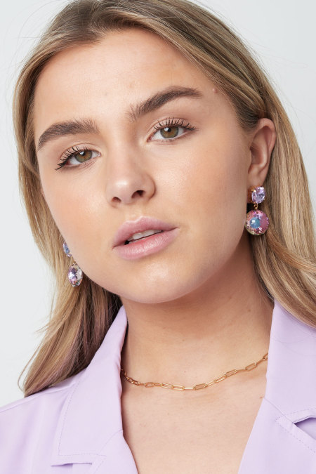 Boucles d'Couleur oreilles double diamant - Couleur or blanc  2