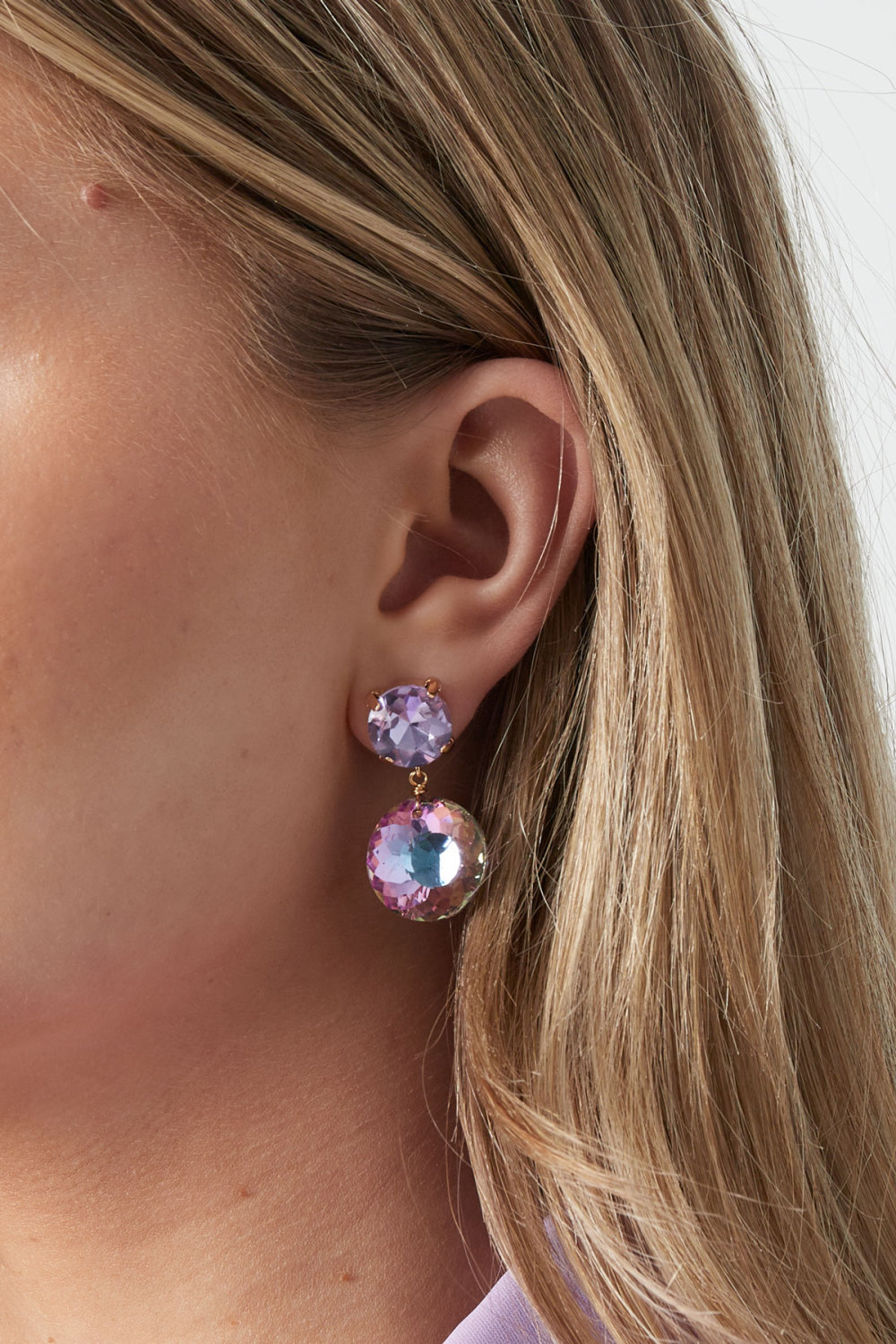 Boucles D'couleur Oreilles Double Diamant - Couleur Or Blanc h5Image3
