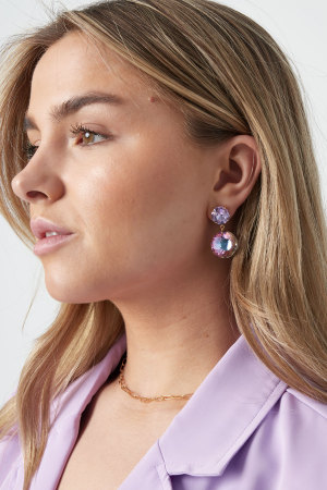 Boucles D'couleur Oreilles Double Diamant - Couleur Or Blanc h5 Image4
