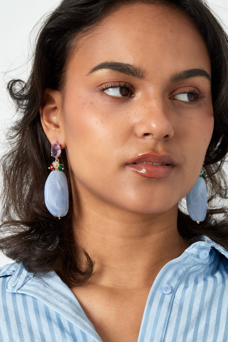 Boucles d’oreilles de fête perlées de déclaration - rose/vert  2