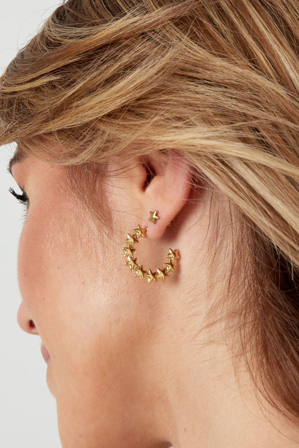 Boucles D'oreilles Étoile Ronde - Doré h5Image3