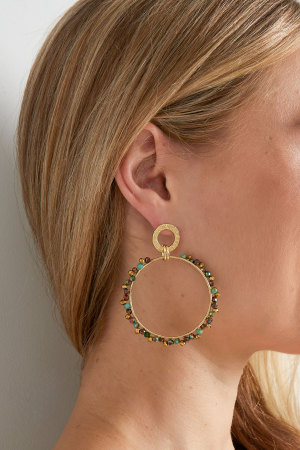 Boucles D'oreilles Rondes Double Cercle Avec Perle Colorée - Cuivre - Doré/Multicolore h5 Image2