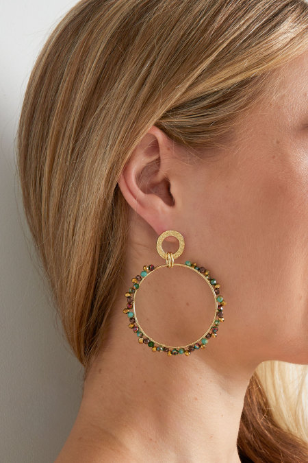 Boucles d'oreilles rondes double cercle avec perle colorée - cuivre - doré/multicolore 2