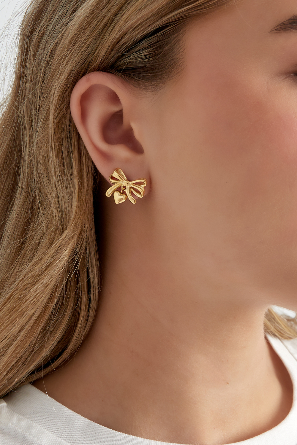 Boucles D'oreilles Noeud Avec Coeur - Doré Image2