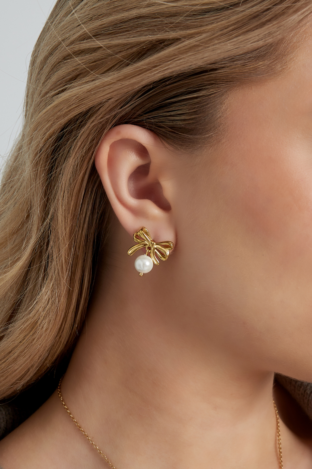 Boucles D'oreilles Nœud Avec Perle - Doré Image2