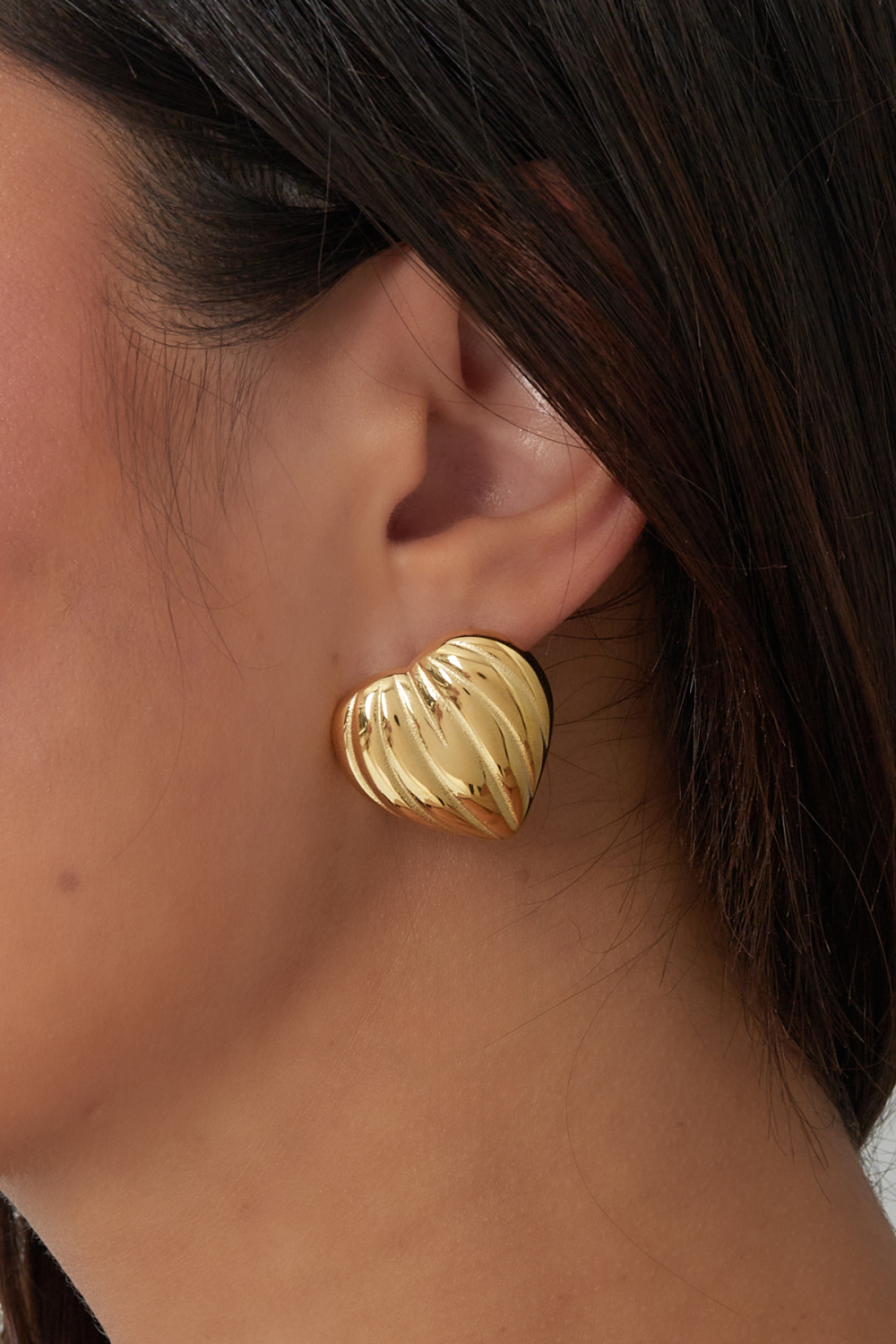 Boucles D'oreilles Coeur Énorme - Doré h5Image3