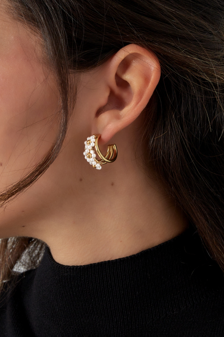 Boucles d'Couleur oreilles perles fleuries - Couleur or blanc 2