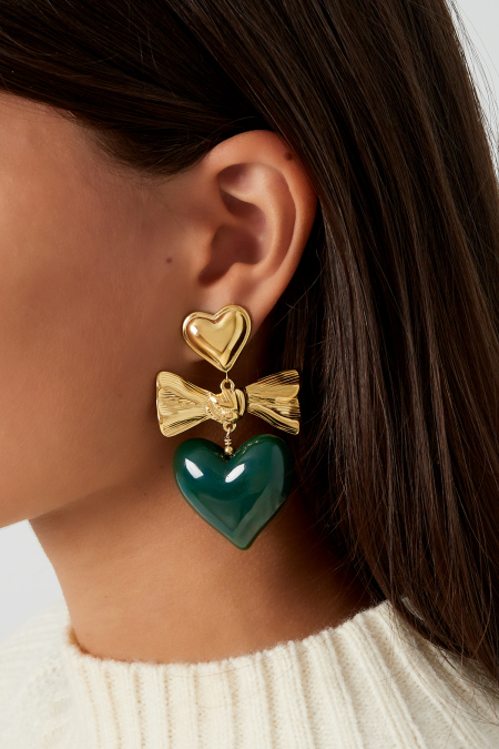 Boucles d'oreilles coeur et noeud colorés 2