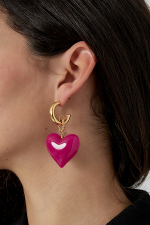 Boucles D'oreilles Gros Coeur Bois Rose h5 Image3