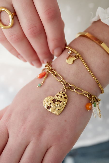 Bracelet à maillons avec grandes breloques - doré 2