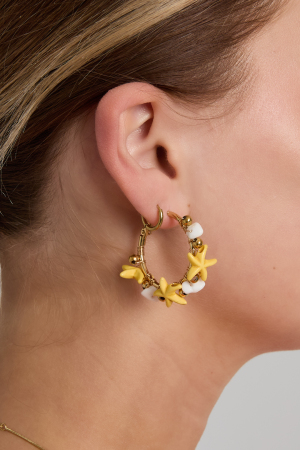 Boucles D'Oreilles Créoles Ornées D'Étoiles De Mer Et De Perles Dorées h5 Image2