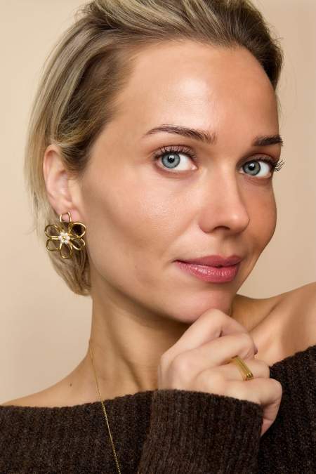 Boucles d'oreilles à tige en acier inoxydable, série Fleur, décontractée, simple et quotidienne, bijoux pour femmes 2