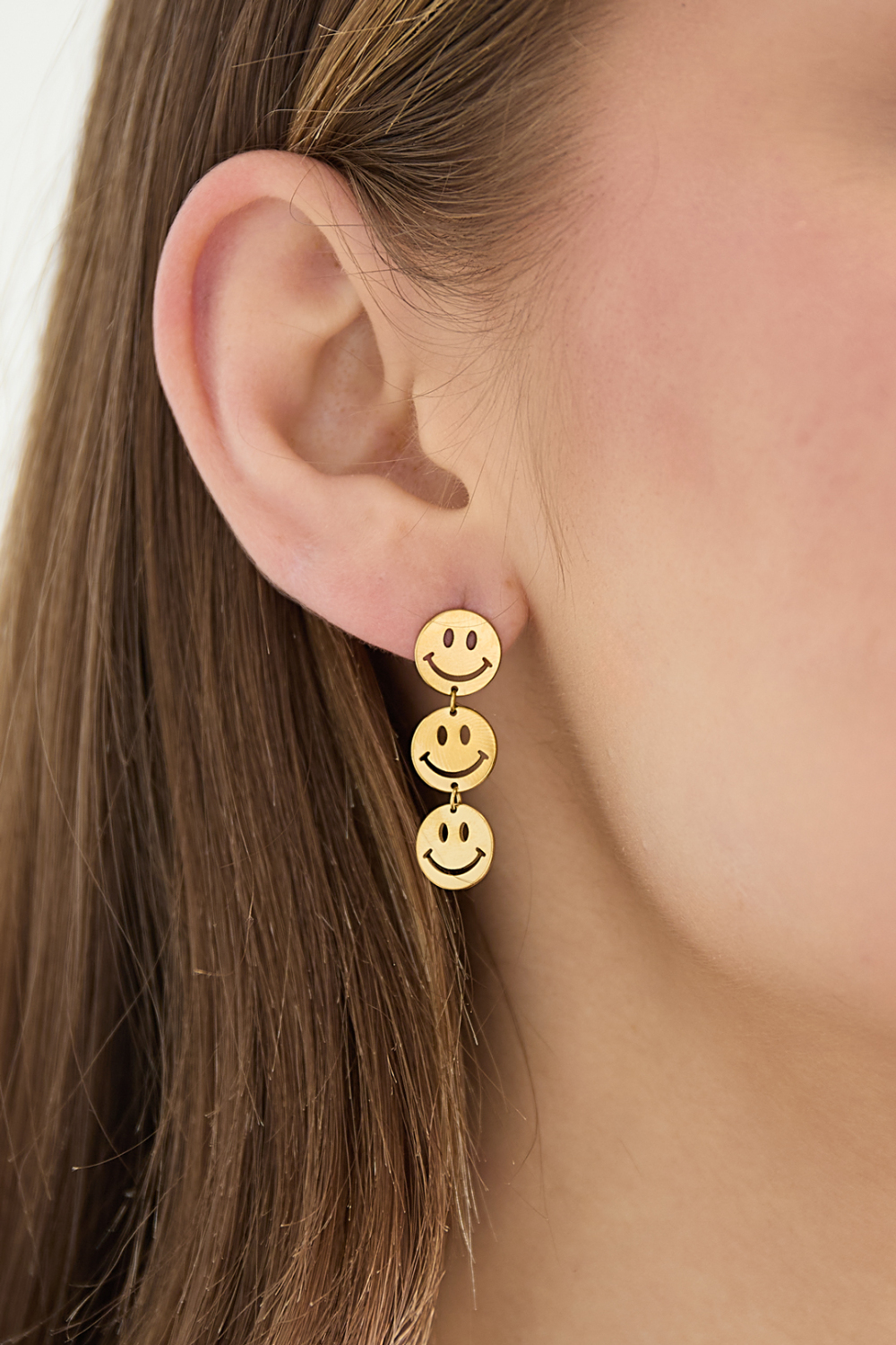 Boucles D'Oreilles Pendantes En Acier Inoxydable, Motif Visage Souriant, Collection Décontractée Et Simple Pour Femmes Image3