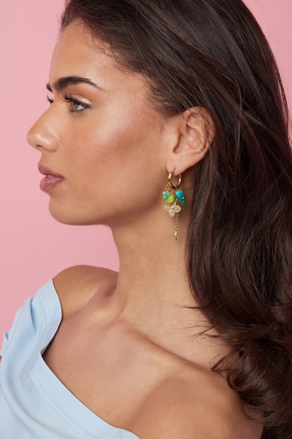 Petites Boucles D'Oreilles Créoles Avec Chaînette Et Perles h5Image2