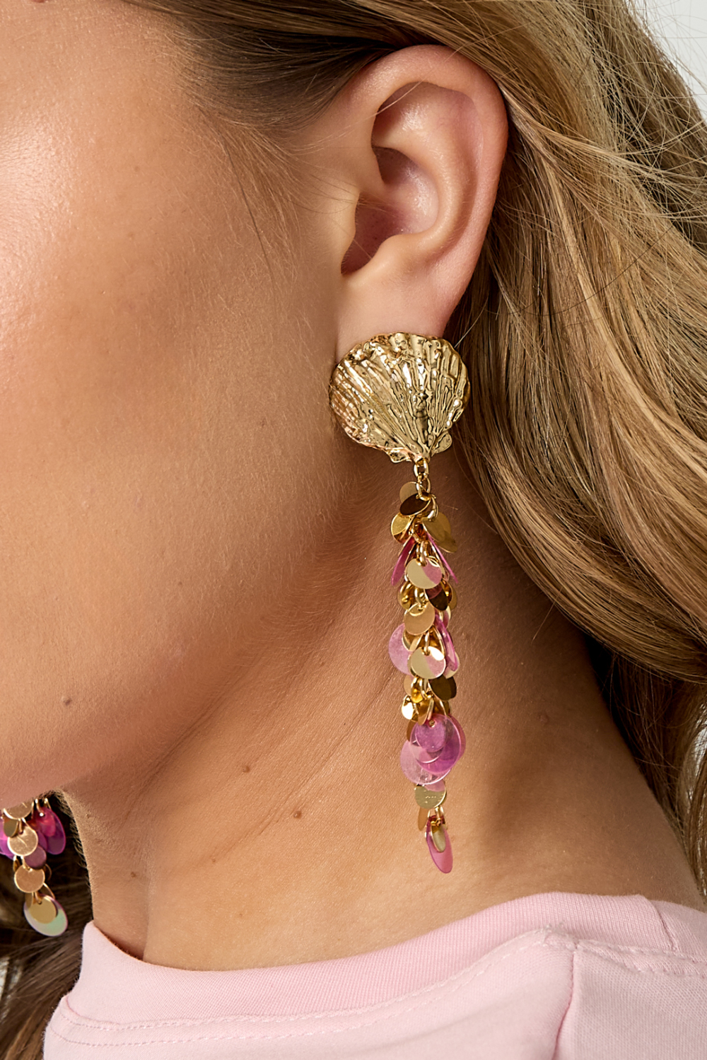 Boucles D'Oreilles Coquillage Avec Paillettes Pendantes Image3