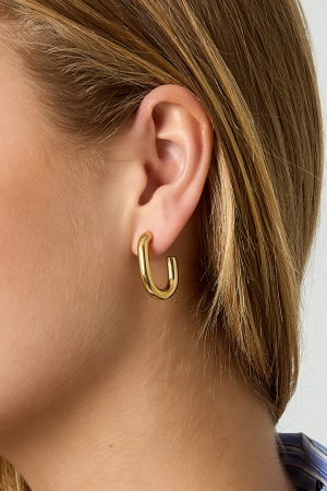 Boucles D'Oreilles Créoles Rectangulaires En Acier Inoxydable, Collection Daily Simple, Bijoux Pour Femmes h5 Image3