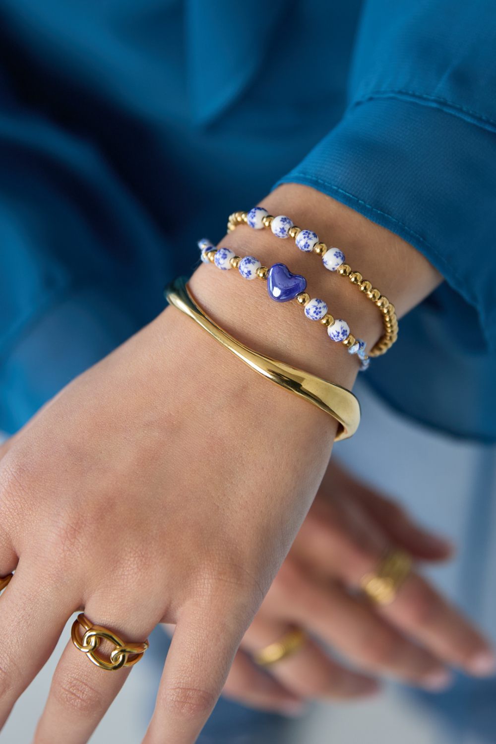 Bracelet En Perles Pleines À Motif Floral Bleu Image2