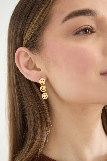 Boucles d'oreilles pendantes en acier inoxydable, motif visage souriant, collection décontractée et simple pour femmes 2