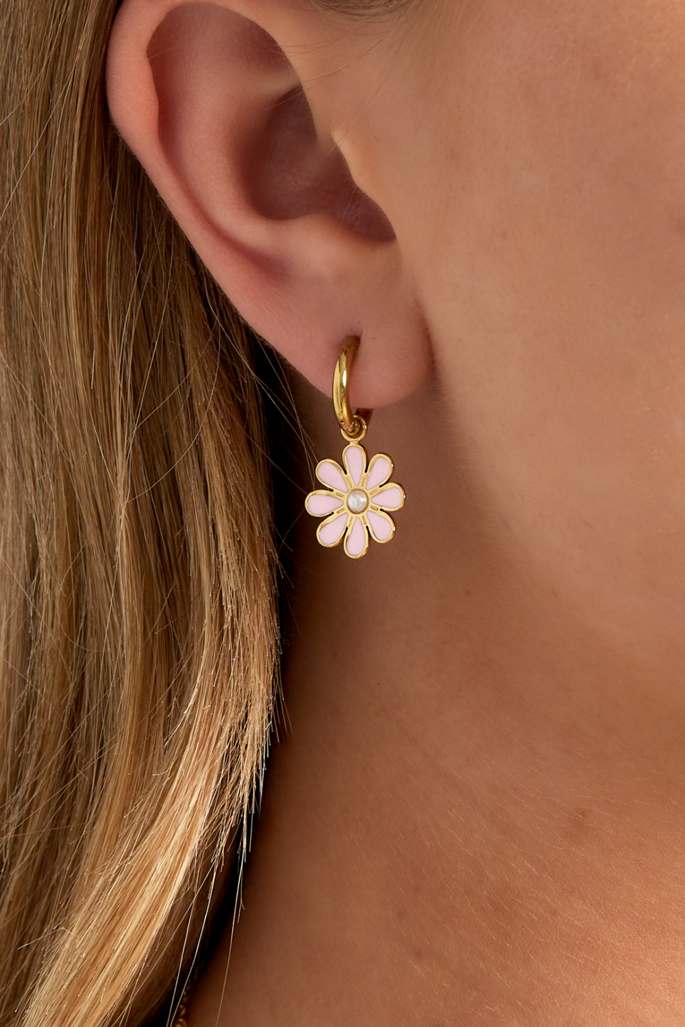 Boucles D'Oreilles Pendantes En Acier Inoxydable, Motif Floral, Style Décontracté Et Quotidien Image2