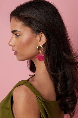 Boucles D'Oreilles Rondes Avec Fleur Pendante h5 Image5