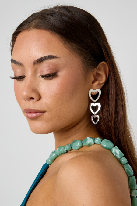Boucles d'oreilles pendantes trois coeurs Argenté Acier inoxydable 2