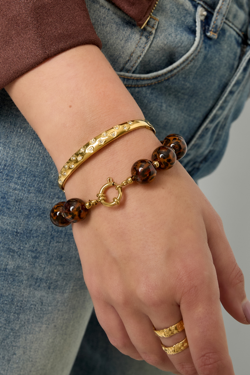 Bracelets En Acier Inoxydable À Pois, Série Décontractée Et Simple Pour Le Quotidien, Bijoux Pour Femmes Image2
