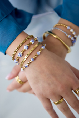 Bracelet En Perles Massives À Gros Perles Et Imprimé Floral Bleu h5 Image2