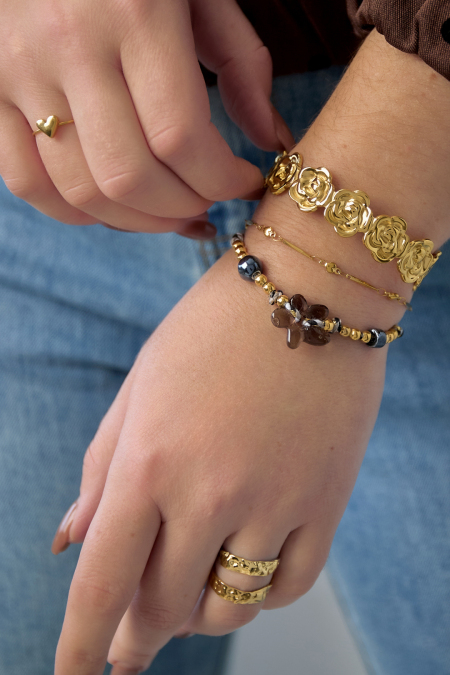 Bracelets manchettes en acier inoxydable, série florale décontractée et simple pour femmes 2
