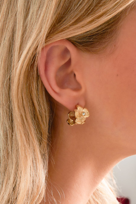 Boucles d'oreilles créoles en acier inoxydable, style décontracté et simple, série Fleur, bijoux pour femmes 2