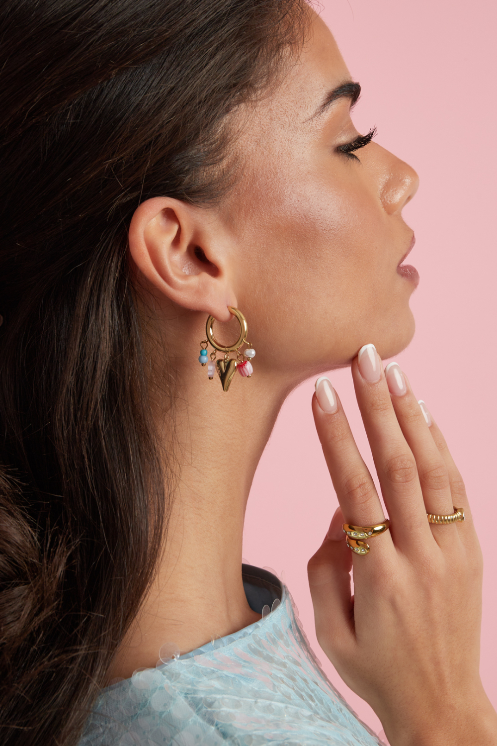 Boucles D'Oreilles Avec Perles Pendantes Et Cœur h5Image2