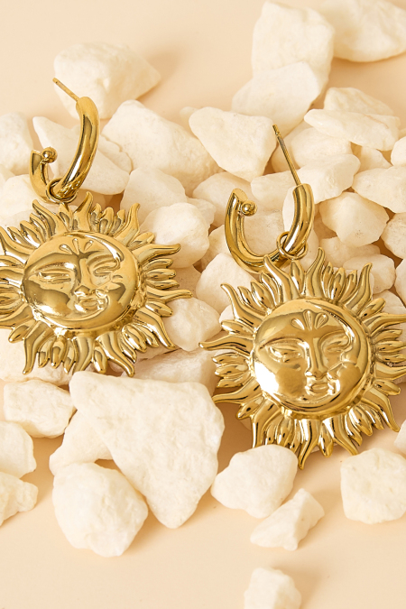 Boucles d'oreilles pendantes en acier inoxydable, collection soleil, style décontracté et simple pour femmes 2