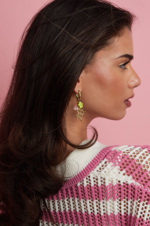 Boucles D'Oreilles Créoles Ovales Avec Breloques Soleil Et Perles h5 Image2
