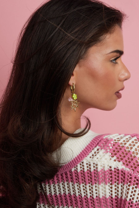 Boucles D'Oreilles Créoles Ovales Avec Breloques Soleil Et Perles 2
