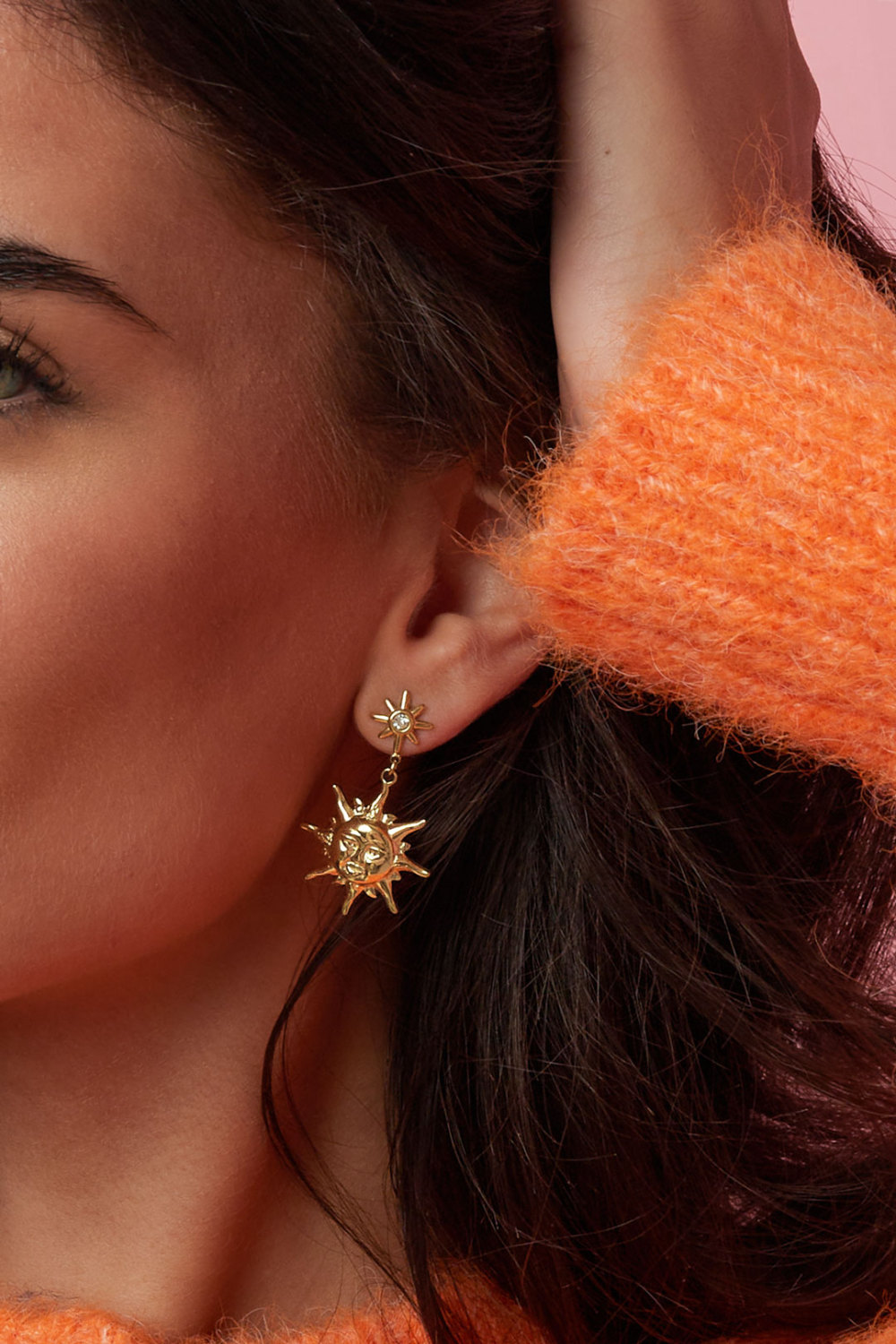 Boucles D'Oreilles À Breloques En Acier Inoxydable, Collection Soleil, Style Décontracté Et Simple Pour Femmes Image3