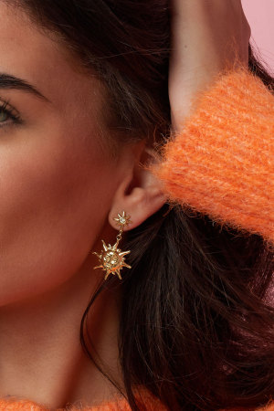Boucles D'Oreilles À Breloques En Acier Inoxydable, Collection Soleil, Style Décontracté Et Simple Pour Femmes h5 Image3