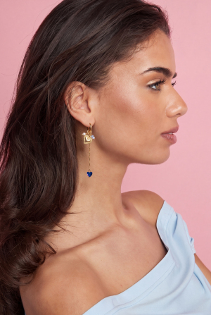 Petites Boucles D'Oreilles Créoles Avec Longue Chaîne, Cœur Et Perles h5 Image2