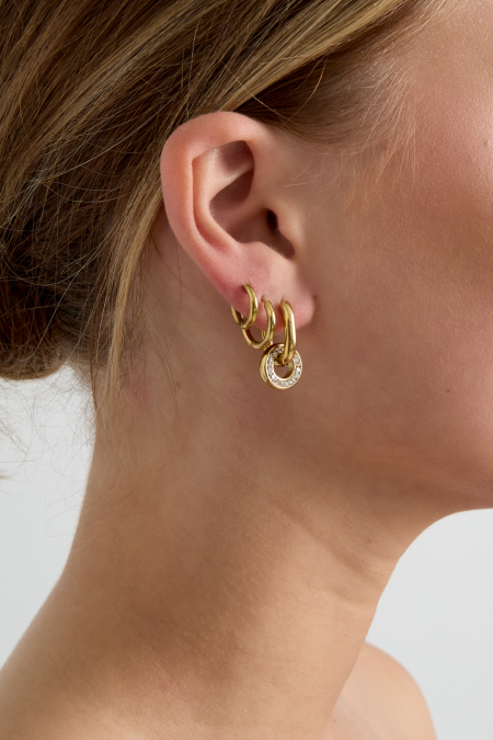 Boucles d'oreilles ovales avec pendentif rond serti 2