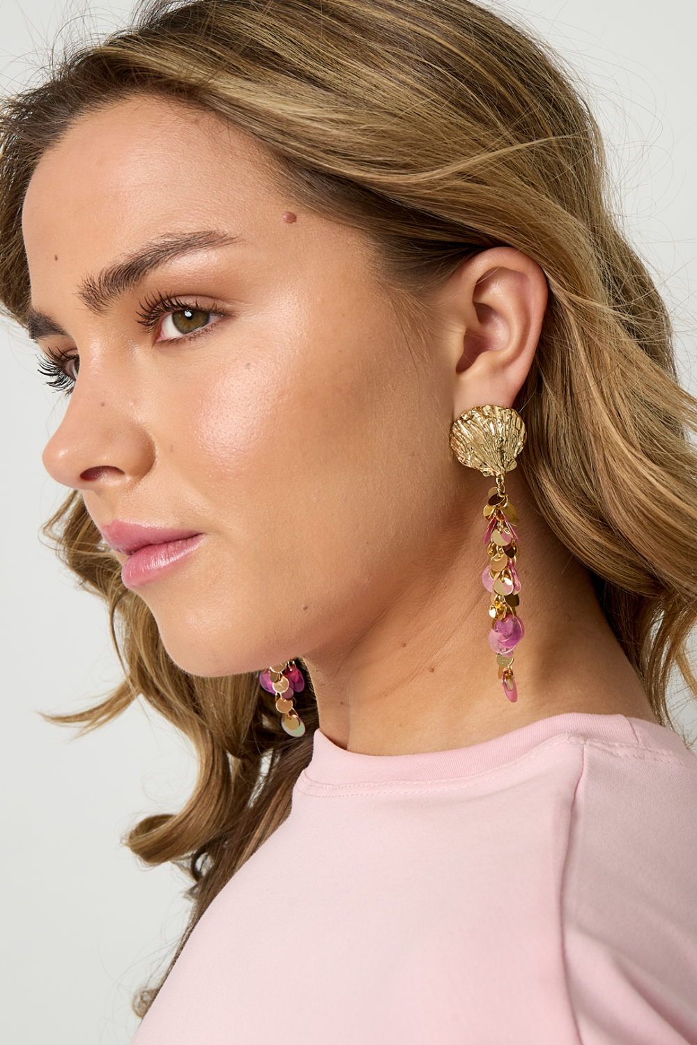 Boucles D'Oreilles Coquillage Avec Paillettes Pendantes Image4