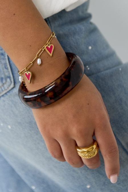 Bracelet à maillons avec perles et breloques en forme de cœur 2