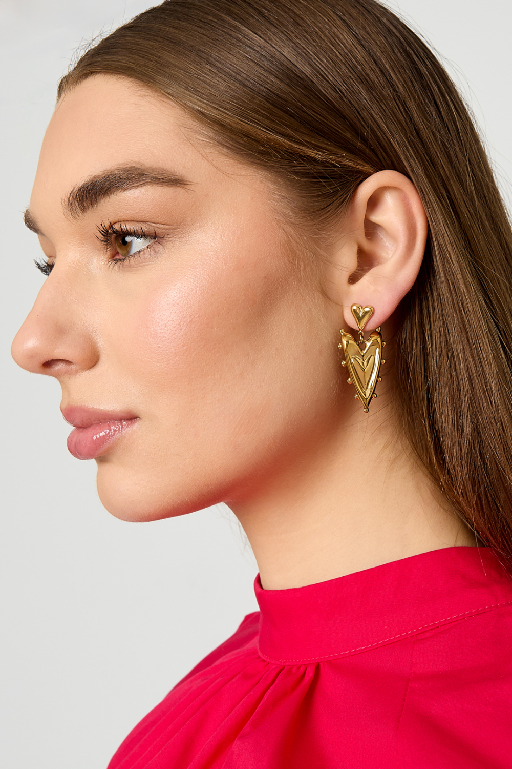 Boucles D'Oreilles Pendantes En Acier Inoxydable En Forme De Cœur, Collection Décontractée Et Simple Pour Femmes h5Image4