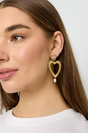Boucles D'Oreilles Pendantes En Acier Inoxydable En Forme De Cœur, Collection Décontractée Et Simple Pour Femmes h5 Image4